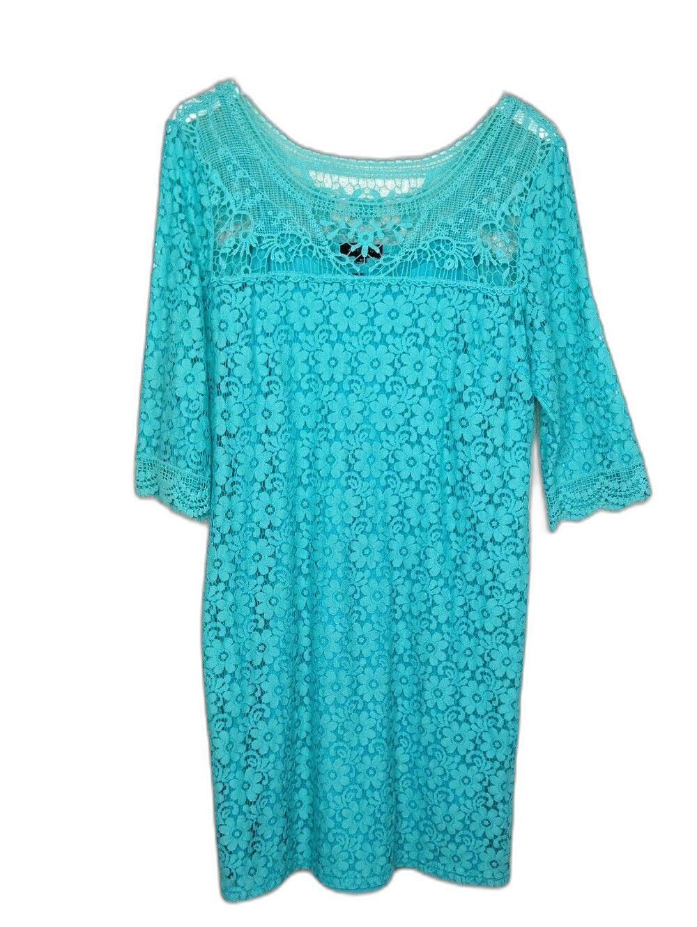 Spense Green turquoise floral lace sheath dress Size 10